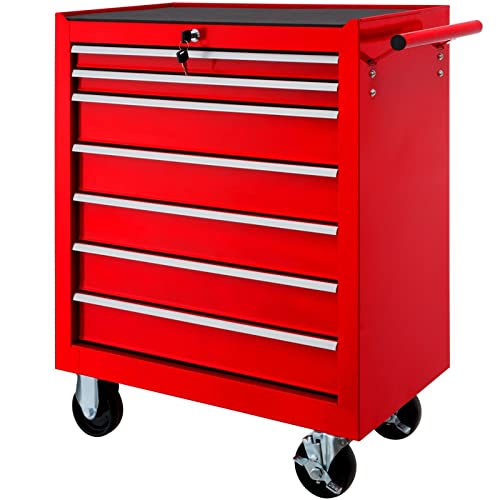 DbHFgjMN Werkstattwagen Rollwagen Werkzeugwagen 7 Schubfächer Werkzeugkiste Ablage Rot