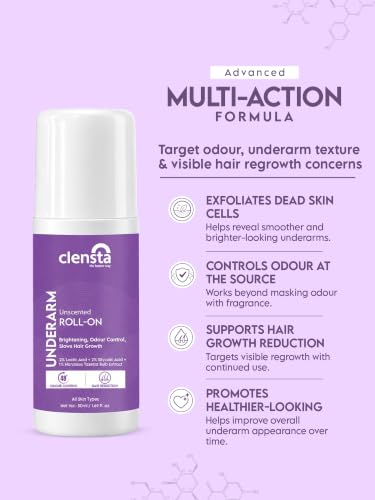 Image of Clensta Amber Vanillic Floral Underarm Roll-On For Women & Men | Controls Body Odour | Helps Brighten Dark Underarms | Reduces Hair Regrowth | Long-Lasting Floral Fragrance | Non-Sticky Formula | 50 ml