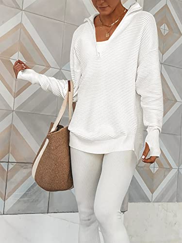 ANRABESS Womens Long Sleeve Quarter Zip Pullover Sweater Casual Loose V Neck Collared Ribbed Knit Jumper Tops Thumb Hole4