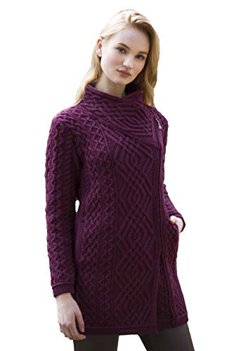Image of Aran Crafts Women's Irish Soft Cable Knitted Side Zip Coat (100% Merino Wool)