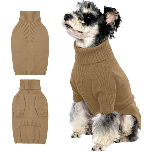 Image of Turtleneck Dog Sweater, Thermal Knitted Sweater for Small Dogs (Camel, M)