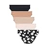 Vince Camuto Women's Underwear - 5 Pack Seamless Microfiber Bikini Briefs (S-XL), Size Medium, Black Floral/Ballet/Tan/Chai/Black