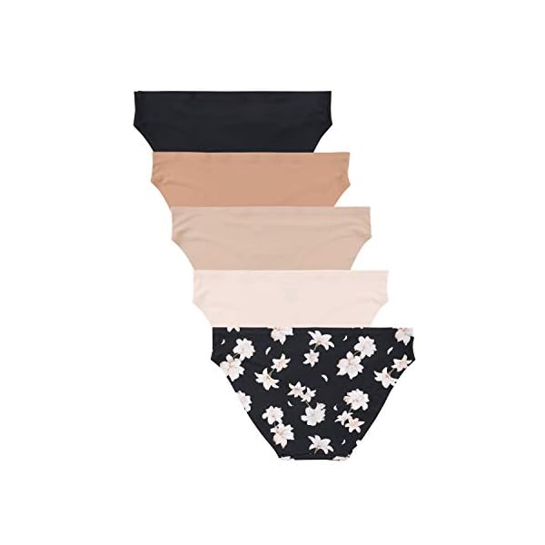 Vince Camuto Women's Underwear - 5 Pack Seamless Microfiber Bikini Briefs (S-XL), Size Medium, Black Floral/Ballet/Tan/Chai/Black