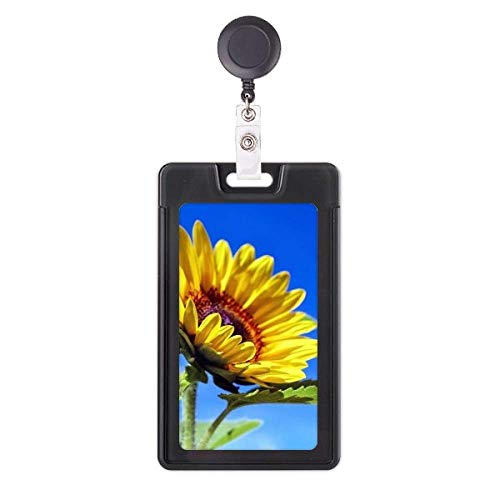 Étui rétractable pour badge tournesols bleu ciel - Porte-badge enrouleur et porte-carte travail