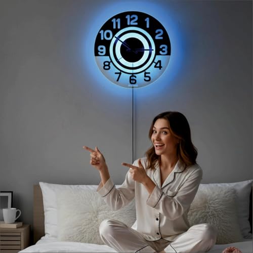 Image of 12 Inch Acrylic Modern Neon Wall Clock with LED Backlight | Night Lamp Neon Clock with Clear Visible Numbers for Home,Bedroom,Office Decor | Light Off Show Black Numbers New (Blue)