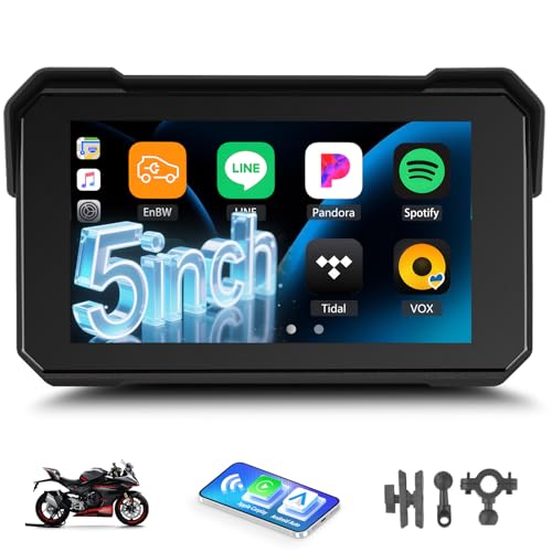 GOHHDL GPS Carplay Bildschirm für Motorrad, Kabelloser Carplay Android Auto Display, Tragbarer 5 Zoll Touch IP68 Wasserdichtes Android Auto Motorrad mit TF Bluetooth Navigation Siri