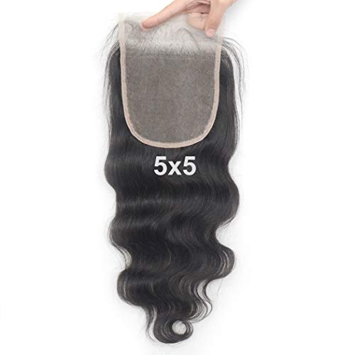 Luwigs Transparent Lace 5x5 Lace Closure Human Hair Body Wave with Baby Hair Bleached Knots Hairpieces (20 inches, Body Wave, Transparent Lace)