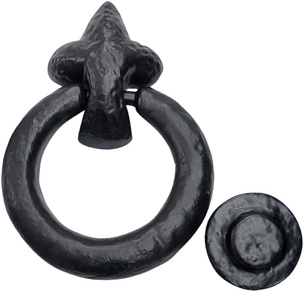 Adonai Hardware"Molid" Antique Heavy Duty Cast Iron Front Entry Sturdy Stylish Ring Door Knockers (Matte Black) for Vintage Wooden Barn Shed Doors, Gates, Fences, Furniture and Farmhouse