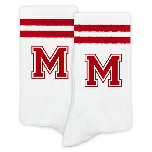 SSQBZU Striped Initial Socks with the Letter M in Red Socks for Adult Teens Men&Women Gifts for Friends Family etc. Gifts for Birthday Back to School Graduation Christmas.(237)