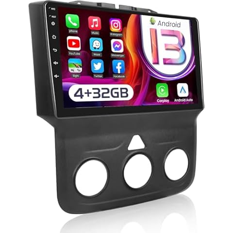 5GWiFi (8 Core) Android 13 4G+32G Car Radio for Dodge Ram 1500 2500 3500 2013 2014 2015 2016 2017 2018 with Carplay Andriod Auto GPS SWC BT FM Camera (Manual AC) Cover