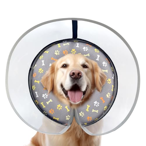 Image of Dog Cone Collar with Enhanced Anti-Licking, Inflatable Dog Cone After Surgery, Adjustable Size with Soft Padding for Small Medium Large Dogs - M+