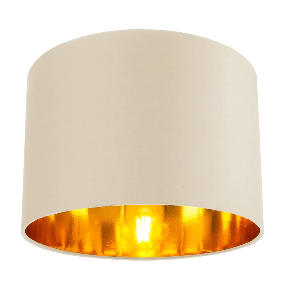 Happy Homewares Cream Contemporary And Chic Soft Cotton 10" Table Or Pendant Circular Drum Lamp Shade With Shiny Copper Inner - 60Watt Maximum By