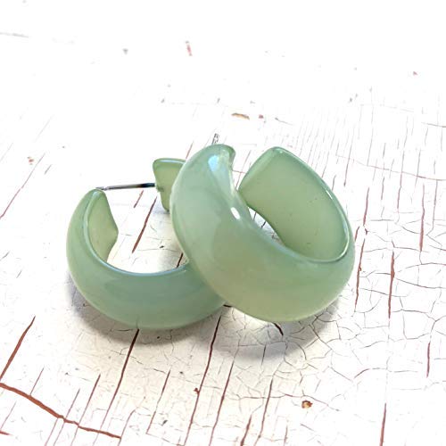 Sea Glass Green Moonglow Lucite Bold Haskell Hoop Earrings - HASK-GR-43