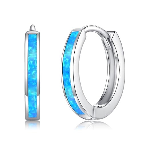 CiNily Sterling Silver Hoop Earrings, Tiny Opal Hoop Earrings for Women Small Huggie Earrings Lightweight Dainty Mini Hoops Hypoallergenic Jewelry Cartilage Piercing Hoop Earrings 12mm