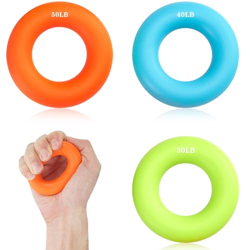 Ring Handgriff Trainer, 3 Stück Handgriffstärker und Trainer Fingertrainer 50LB/40LB/30LB Grifftrainer Ringe für Muskeltraining Sport Fitness, Orange Blau Grün