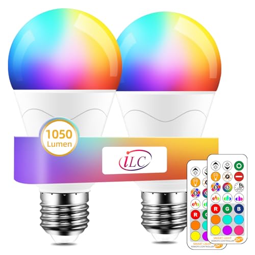 iLC LED Lampe ersetzt 85W, 1050 Lumen, RGB Glühbirne mit Fernbedienung Farbwechsel Farbige Birne warmweiß (2700 Kelvin), Edison E27 (2-er Pack)