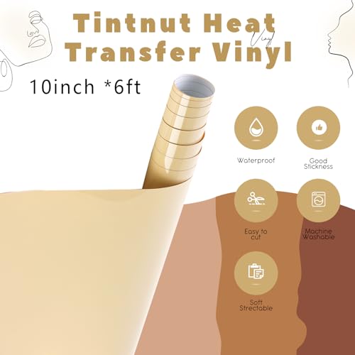 Image of Tintnut Camel Color Heat Transfer Vinyl Roll,10 inchx6ft Iron on Vinyl | Skin Tone PU HTV,easy cut & weed,stretch washable,works with iron & heat press for fabric crafts