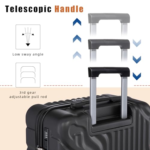 Image of Luggage Sets 5 Piece Suitcase with ABS Hard Shell Lightweight Combination Lock and Double Rotatable Detachable Wheels(Black,20 inch /24 inch /28 inch /DB /TB)