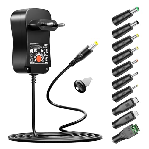 Basicvolt 48W Universal Netzteil AC DC 5V 6V 9V 12V 15V 19V 20V 24V Netzteil Adapter mit 10 DC Stecker für LED Streifen Haushalts Elektronik, 4000mA Max.