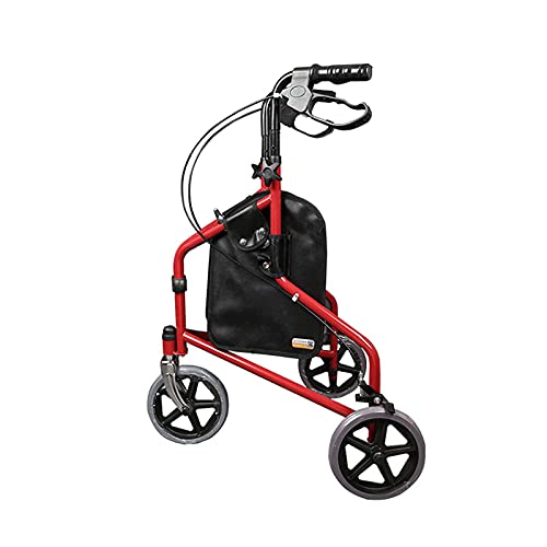 高齢者向け歩行器 シート&バッグ付き折りたたみ歩行器ウォーカー、折りたたみ式3輪トライロックブレーキとキャリーバッグ、快適な移動補助高齢者障害者歩行器、デュラ、レッド 新品 Thoughtful