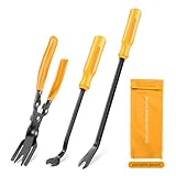 GOOACC オートトリム取り外しツールセット 3個 傷がつかない こじ開けツールキット 収納バッグ付き 車ボディクリップ ドアパネル カークリップ ダッシュボード修理用 イエロー