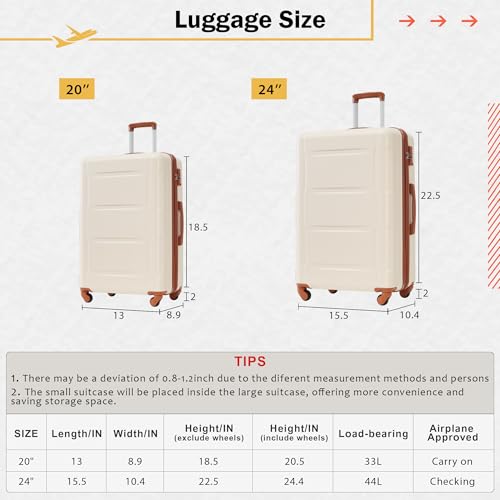 Lightweight Expandable Luggage Set with Spinner Wheels, 20-Inch & 24-Inch Suitcases, Khaki & Brown2