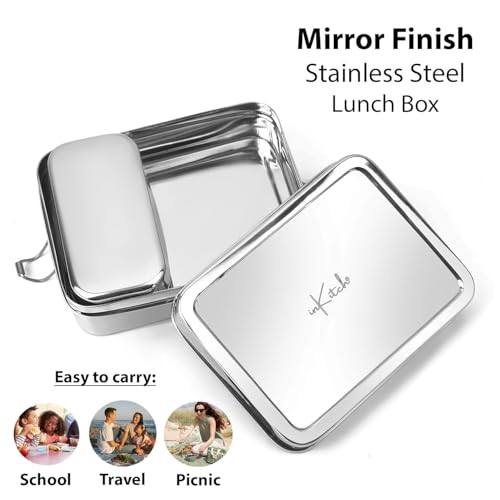 Image of Steel Tiffin Box for Office | 650ML Premium Stainless Steel Square Lunch Box | Leak-Proof Stainless Steel Lunch Box & Office | Durable Rectangle Steel Box with Inner Container & Lock Clip