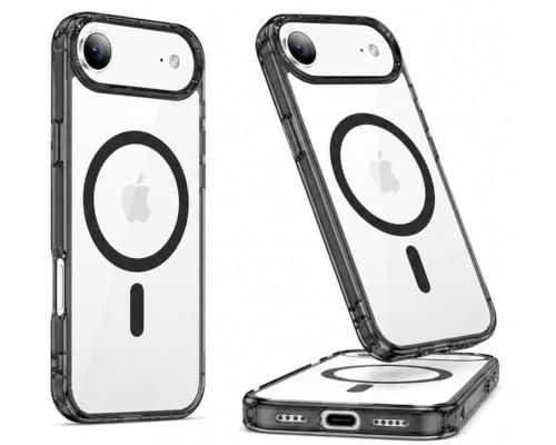 Image of Elzzi Translucent Clear Back Cover Compatible with iPhone 17 Air, PC Shockproof Scratch Resistant, Non-Yellowing, Support Mag-Safe Wireless Magnetic Charging Case - Black