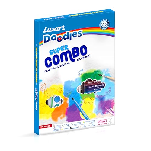 Image of Luxor Doodles Super Combo Art Set - Ignite Imagination with Diverse Crayons, Sketch Pens, Water Colors, Glitter, Glue, Eraser & Sharpener, Ultimate Creative Kit for Kids' Artistic Adventures