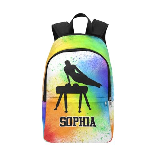 Personalized Gymnastics Rainbow Backpack with Name Custom Travel Bag for women Men