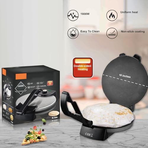 Roti Maker, Machine à Tortilla Chauffante Double Face, Puissance de 1800 Watts, Construction Robuste, Machine à Chapati en Alliage D'aluminium, Anti-brûlure et Antidérapante,