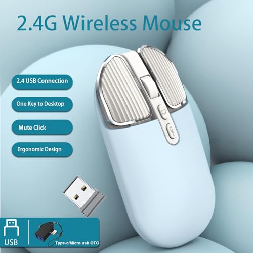 Image of KINGSTER Wireless Bluetooth Rechargeable Mouse - Silent Click, Dual Mode (BT 5.2 + 2.4GHz), Adjustable DPI (800 /1200 /1600), Ergonomic Design - for Laptop, PC, Mac (White & Multi-Color)