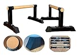 MARFULA Parallettes (Set of 2) with Wood Crossbar Push up bar Handstand bar for Gymnastics, Handstand,Pushups