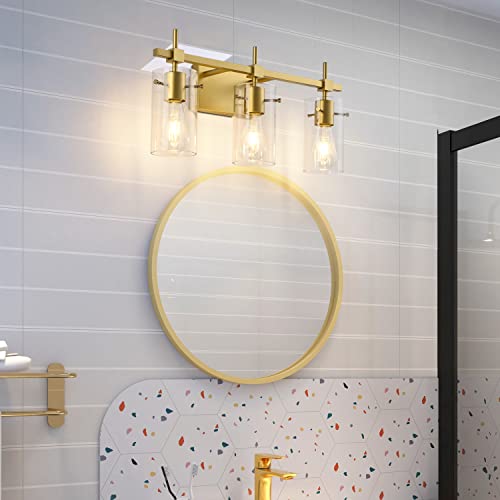 Image of SOLFART Gold 3 Lights Bathroom Light Fixtures for Mirror Vanity Lights Bathroom Vanity Light Wall Sconce