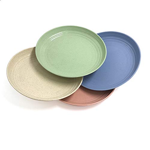 N/ A 4 Pcs 7 Inch Lightweight Wheat Straw Plates, Unbreakable Dinner Plate, Toddler, Anti-Fallen, Dishwasher Microwave Safe Plates (4 Colors) #TOP15