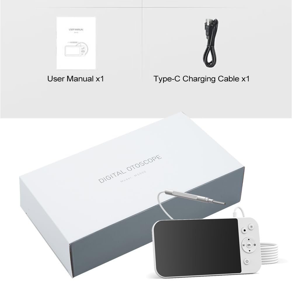 Septpenta Fotocamera per Otoscopio Digitale, Schermo IPS da 5 Pollici MS500, Fotocamera per Otoscopio da 3,9 mm con 6 LED Regolabili, Strumento per la Rimozione del Cerume per Bamb