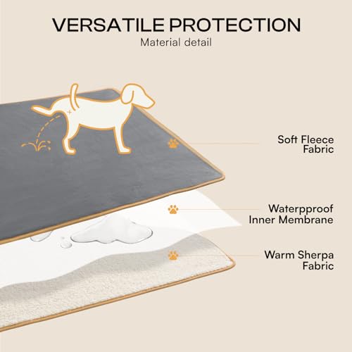 Image of Waterproof Pet Blanket, Liquid Pee Proof Dog Blanket for Sofa Bed Couch, Reversible Sherpa Fleece Furniture Protector Cover for Small Medium Large Dogs Cats, Grey+Beige X-Large(85 inch x 57 inch)