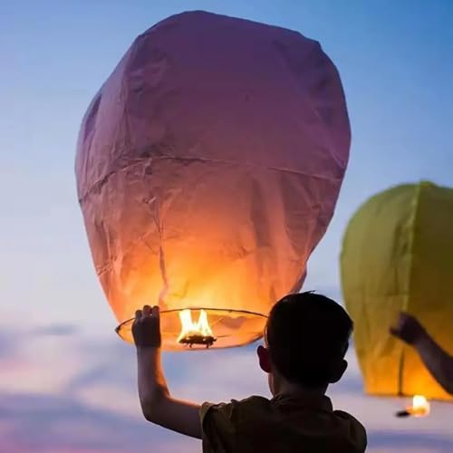 Image of Paper Colourful Make A Wish High Flying Sky Lantern Hot Air Balloon Diwali New Year with Fuel Wax Candle (Pack of 5) Wishing Balloon | Popo Toys