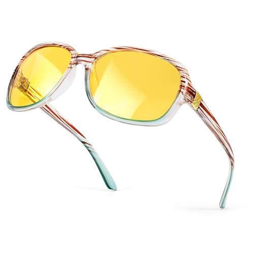 SIPHEW Night Driving Glasses for Women, Polarized Anti-Glare Yellow Lens Reduces Headlight Glare & Eye Strain for Nighttime