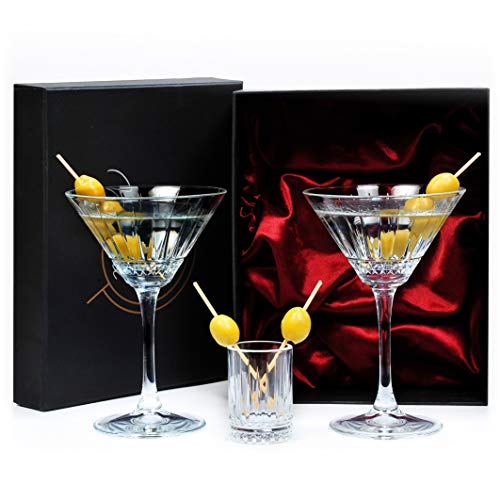 Vallyand Martini Glasses Set - Crystal Cocktail Glasses Set of 2 with FREE Shot Glass and Luxury Gift Box - Martini Glass 75 oz