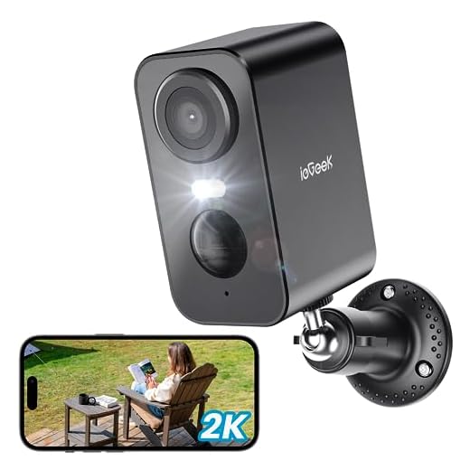 ieGeek Telecamera Wi-Fi Esterno Senza Fili, Videocamera Sorveglianza WiFi Interno Batteria con Allarme, Rilevamento Movimento PIR, 2K Visione Notturna a Colori, 2 Vie Audio, Locale/Cloud, IP65, Nero