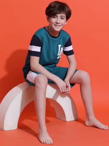 Image of Li'l Tomatoes Boys 100% Cotton Night Suit | Summer T-Shirt & Shorts Set | Soft & Breathable Sleepwear | 9-16 Years