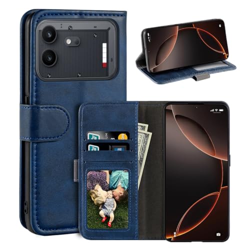 Nothing Phone 4B 5G�ƌ݊��������� �t�F�C�N���U�[�t���b�v�P�[�X - �u���[ | 6.77" �t�H���I�E�H���b�g�P�[�X�A�J�[�h�X���b�g�A�}�O�l�b�g�J�A�X�^���h�@�\��RFID�u���b�N�t��