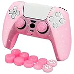 HLRAO Pink Glitter Anti-Slip Protective Silicone Cover Skin Grips Compatible with PS5/Slim/Pro Controller,8 PCS Glitter Thumb Grips Caps and 2 Grips Caps.