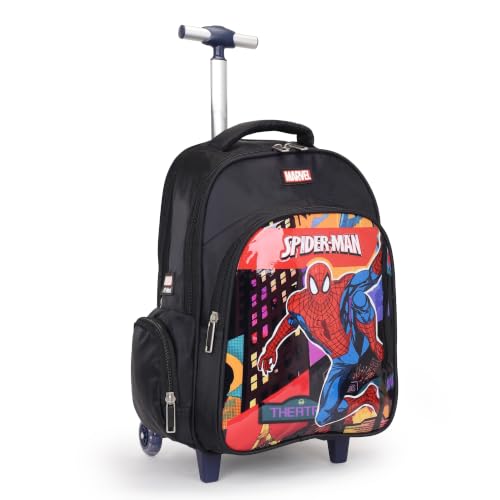 Image of NOVEX Marvel Spiderman Boys Kids School Backpack - 17 Inch | Trolley Bag Convertible Rolling Backpack with Wheels & Adjustable Handle | Spacious School Bags, Lightweight & Durable | Black