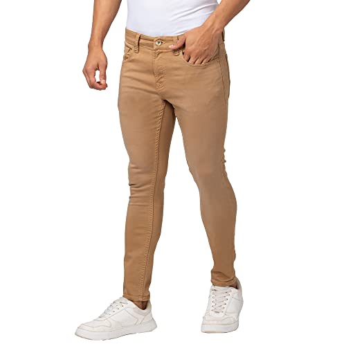 Image of Spykar Men Mid Rise Sand Cotton Stretch Slim Fit Tapered Length Jeans (Kano)