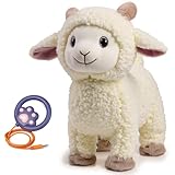 eJog Pup Oveja de Peluche Que Camina, Peluche Cordero con Mando a Distancia Correa, Electrónico Interactivo Juguete Que Canta, Bala y Mueve la Cola, Hace BEEE Realista, Regalo para Niños y Bebés