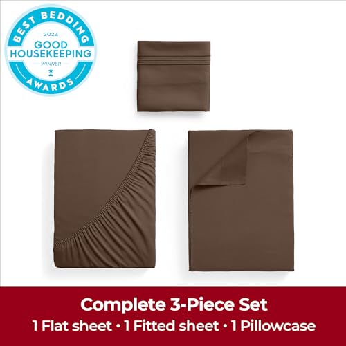 Image of Mellanni Extra Deep Twin XL Sheets - 3 PC Iconic Collection Bedding | Hotel Luxury, Ultra Soft, Cooling Bed Sheets - Wrinkle, Fade, Stain Resistant (Twin Extra Long, Brown)