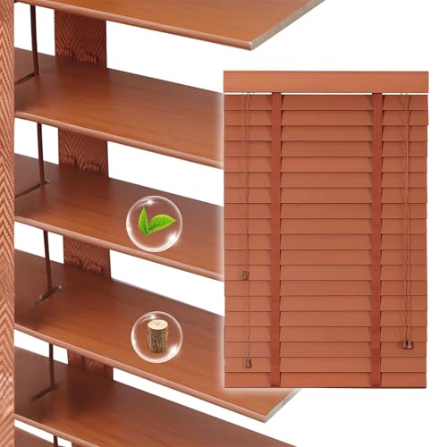 Persiana Veneciana de Madera Persianas Lamas 50mm Horizontales para Ventanas/Puertas/Balcones Estores Privacidad W 25 30 35 45 60 80 100 130 160cm Personalizado Cortinas(Marrón)