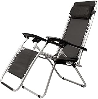 GardenCo Zero Gravity Recliner with Side Table - Reclining Outdoor Sun Lounger - Relaxer Chair for Patio Decking Gardens Camping (1, Silver/Black)